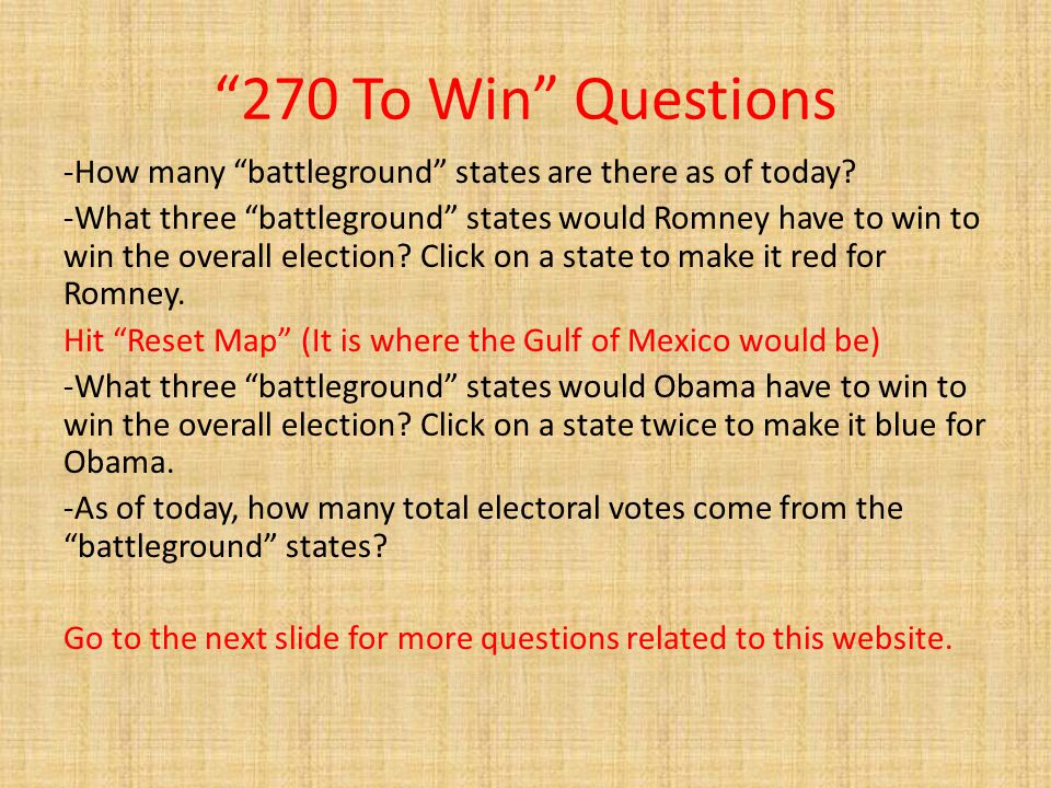 270 To Win Questions -How many battleground states are there as of today.