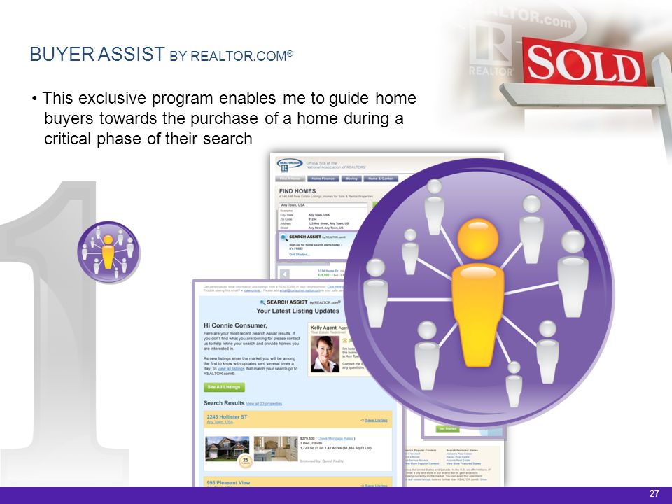 27 This exclusive program enables me to guide home buyers towards the purchase of a home during a critical phase of their search BUYER ASSIST BY REALTOR.COM ®