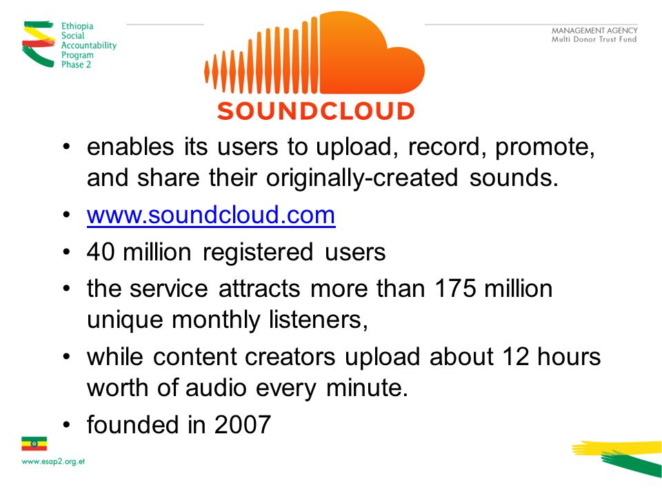 enables its users to upload, record, promote, and share their originally-created sounds.
