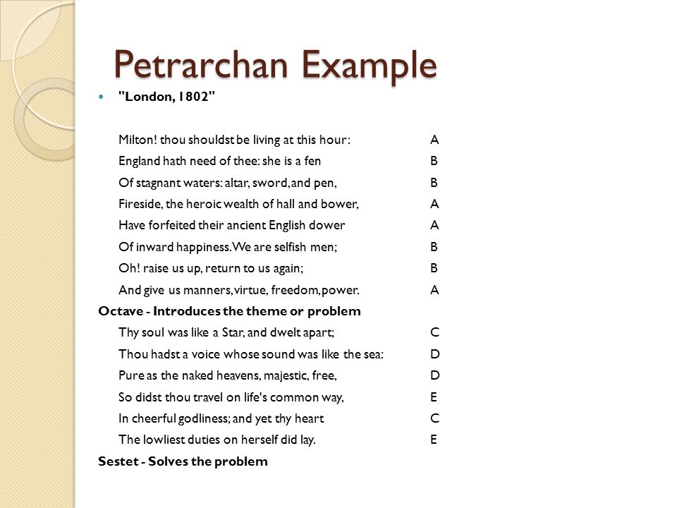 Petrarchan Example London, 1802 Milton.