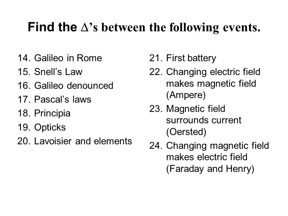 Find the  ’s between the following events.