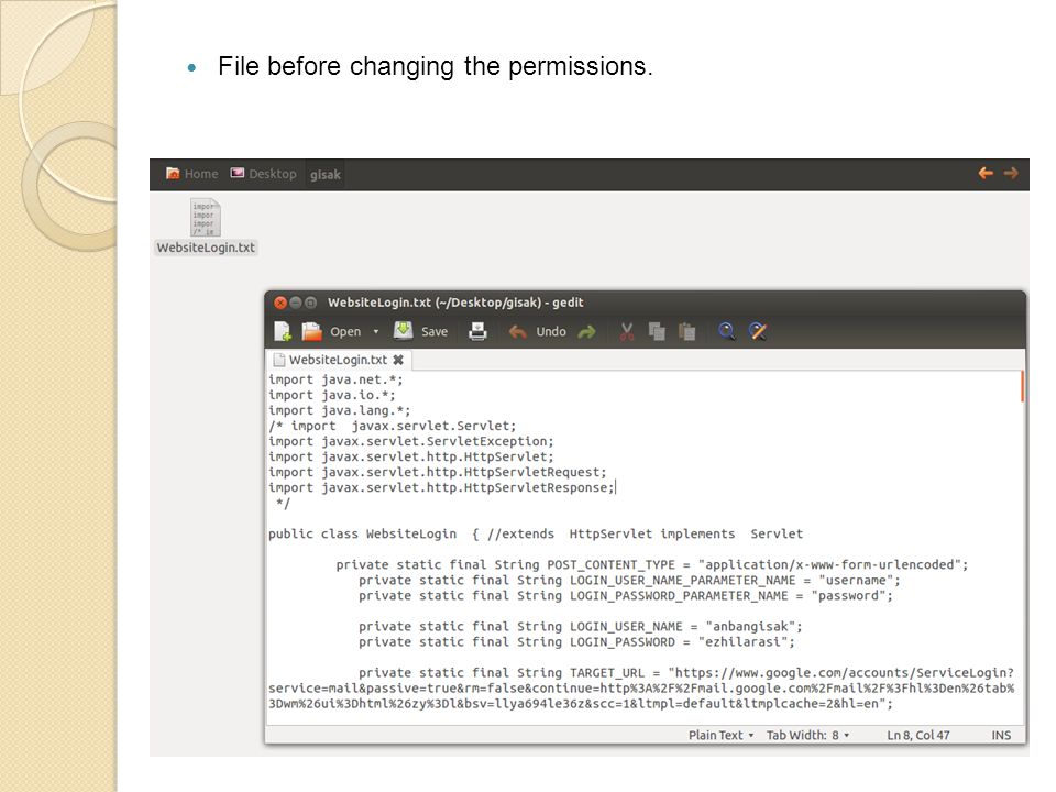 File before changing the permissions.
