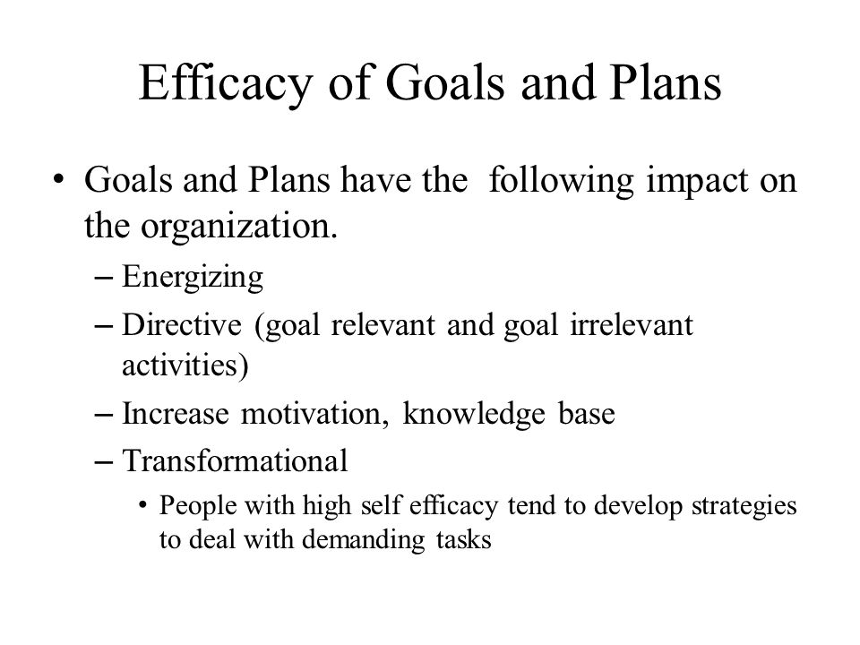 Efficacy of Goals and Plans Goals and Plans have the following impact on the organization.