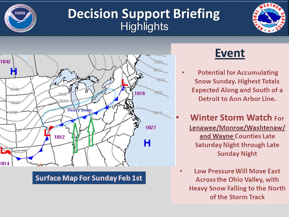 Decision Support Briefing Highlights Event Potential for Accumulating Snow Sunday.