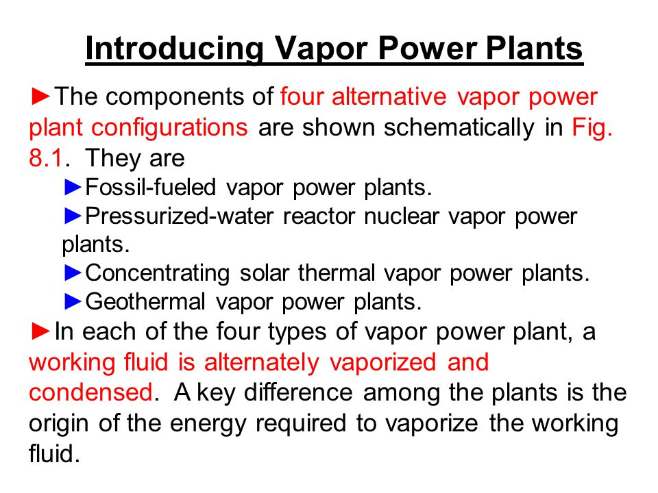 Introducing Vapor Power Plants ►The components of four alternative vapor power plant configurations are shown schematically in Fig.
