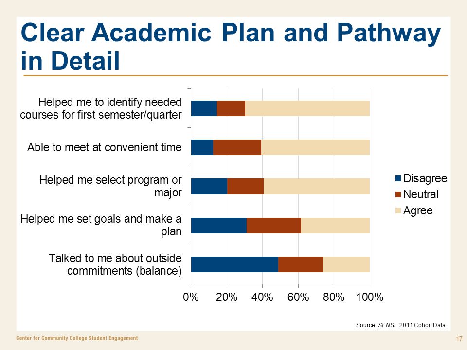Clear Academic Plan and Pathway in Detail Source: SENSE 2011 Cohort Data 17