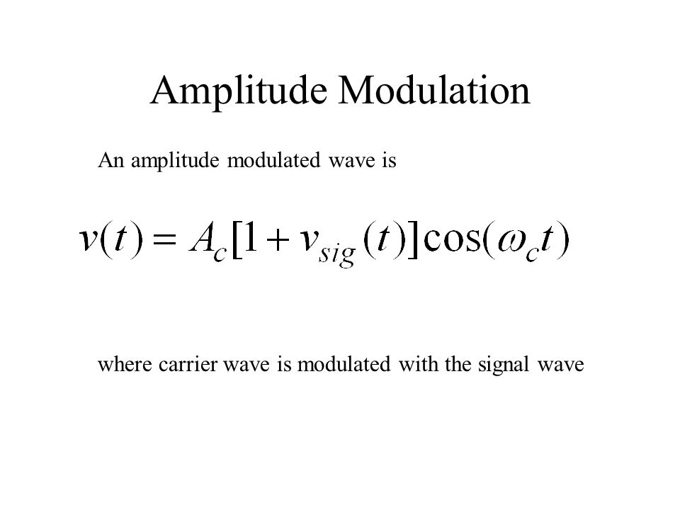 Amplitude Modulation An amplitude modulated wave is where carrier wave is modulated with the signal wave