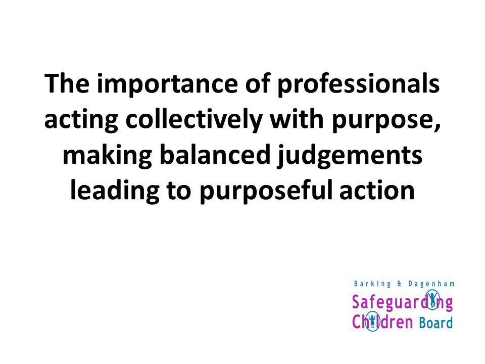 The importance of professionals acting collectively with purpose, making balanced judgements leading to purposeful action