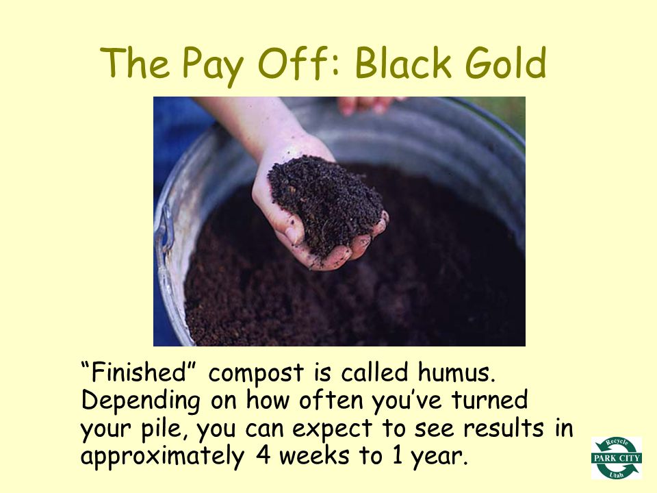 The Pay Off: Black Gold Finished compost is called humus.