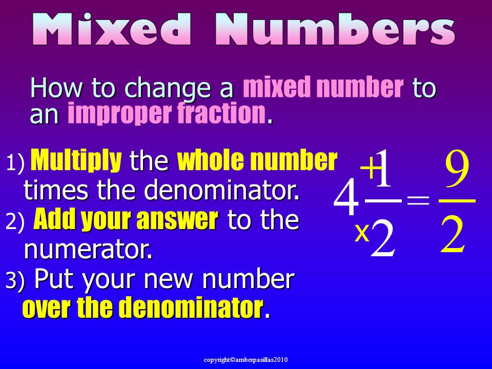 How to change a mixed number to an improper fraction.