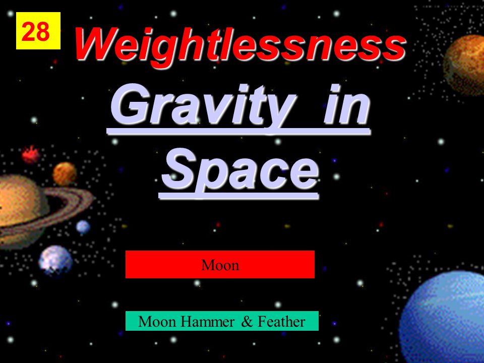 Weightlessness Gravity in Gravity in Space 28 Moon Moon Hammer & Feather