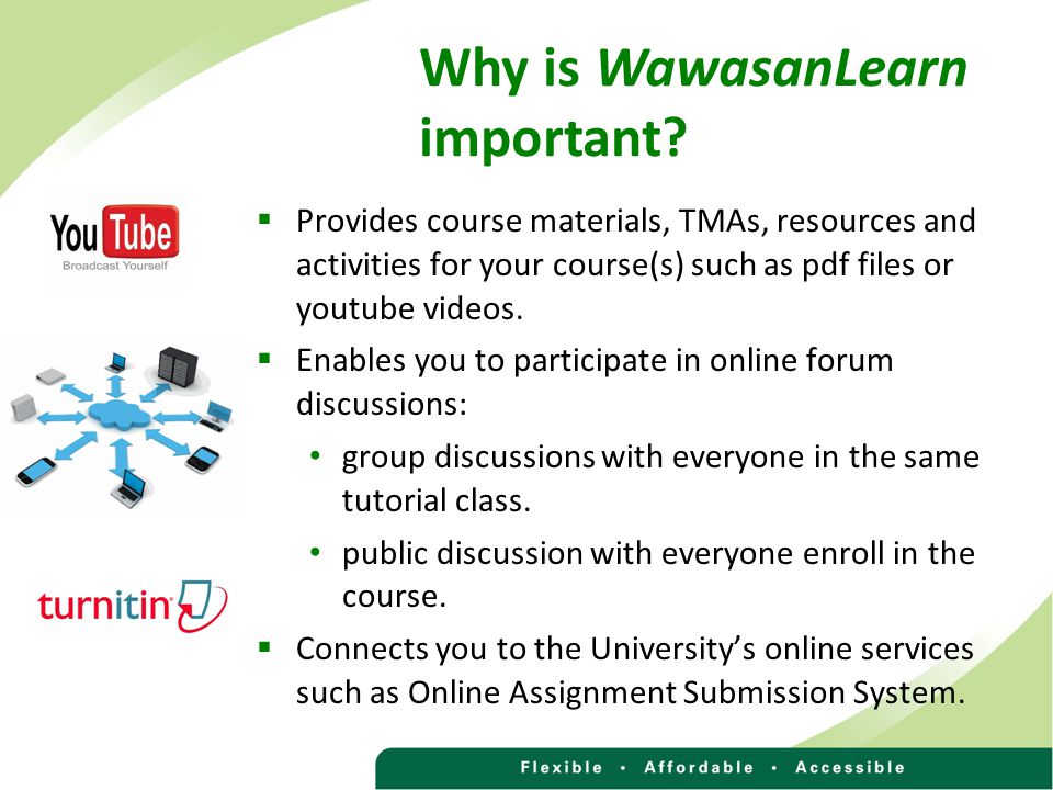  Provides course materials, TMAs, resources and activities for your course(s) such as pdf files or youtube videos.