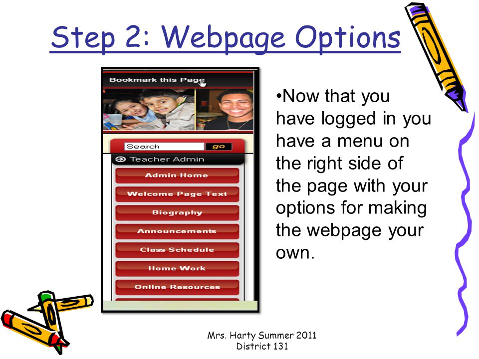 Step 2: Webpage Options Mrs.