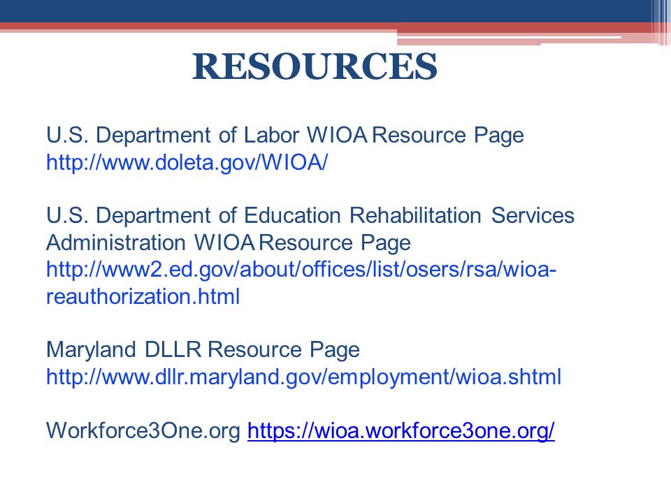 U.S. Department of Labor WIOA Resource Page   U.S.