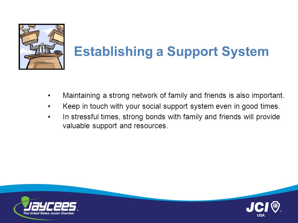 Establishing a Support System Maintaining a strong network of family and friends is also important.