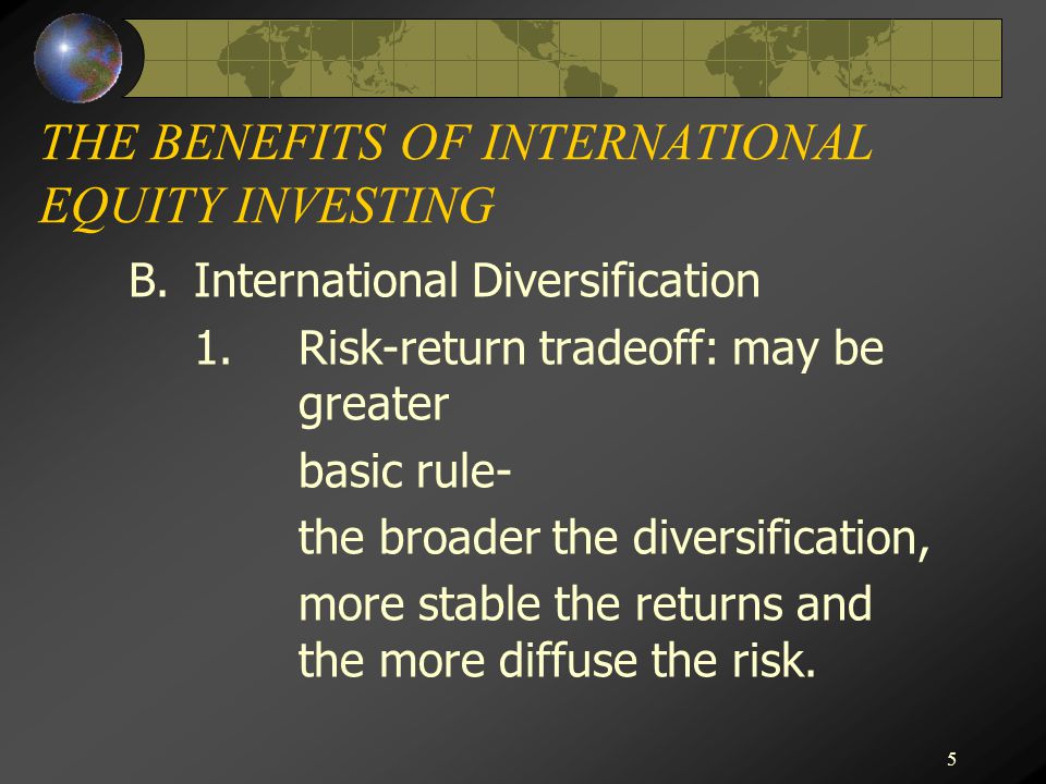 5 THE BENEFITS OF INTERNATIONAL EQUITY INVESTING B.International Diversification 1.