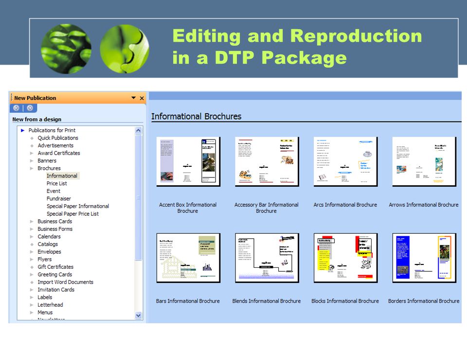 Editing and Reproduction in a DTP Package