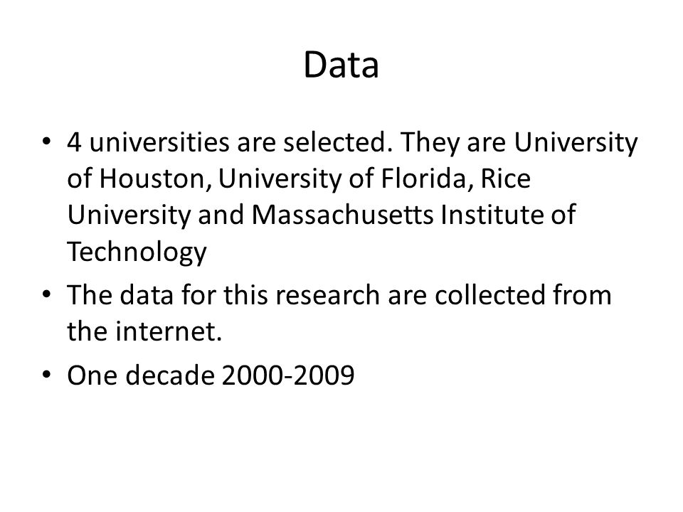 Data 4 universities are selected.