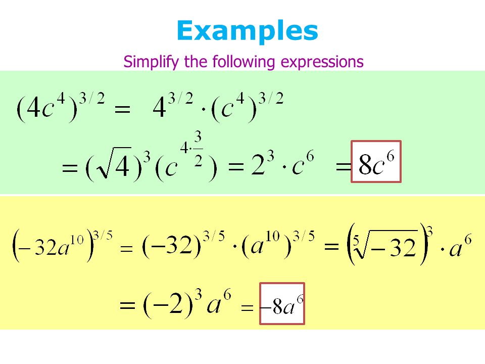 Examples Simplify the following expressions