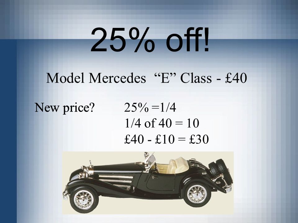 25% off. Model Mercedes E Class - £40 New price New price.