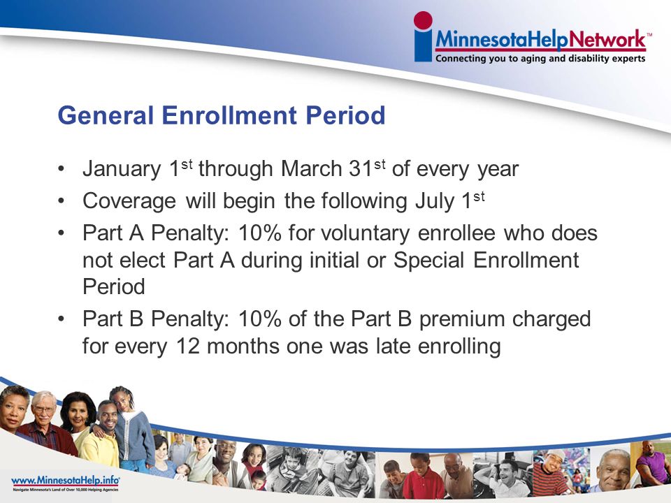 Special Enrollment Period for Part B Can enroll in Part B anytime while covered under the group plan OR During the 8 month period that begins the month active employment ends or when the group health coverage ends, whichever comes first