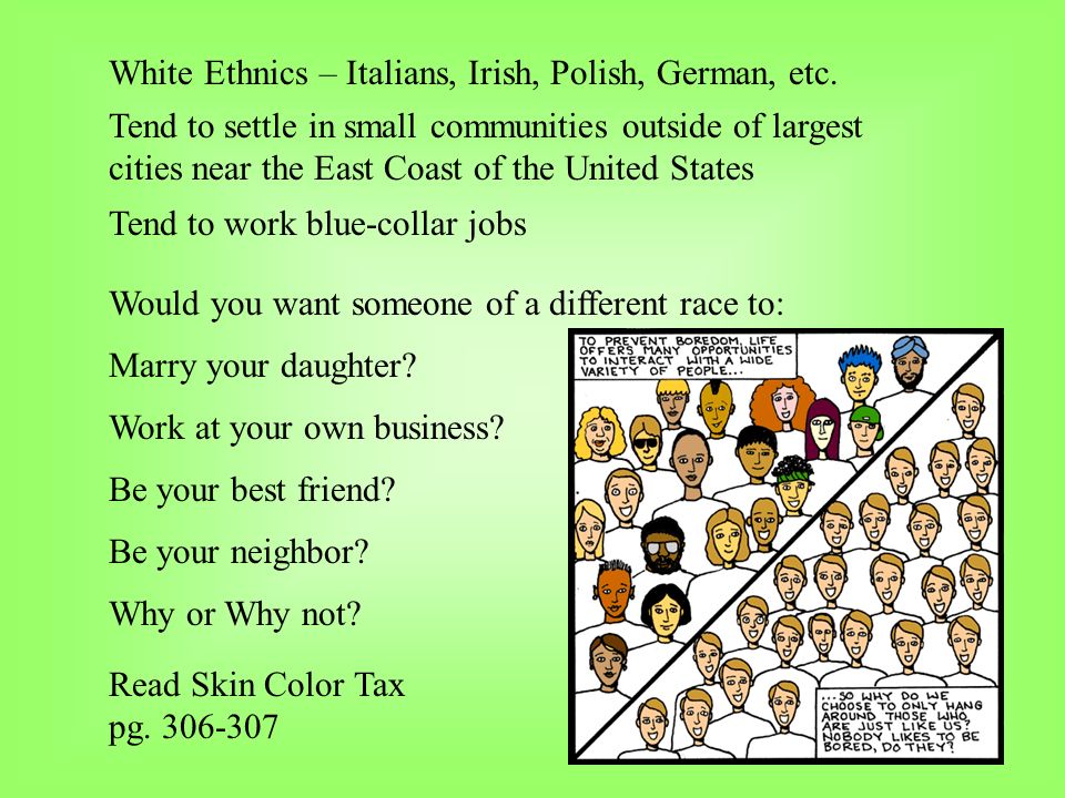 White Ethnics – Italians, Irish, Polish, German, etc.