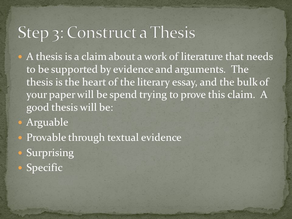 A thesis is a claim about a work of literature that needs to be supported by evidence and arguments.