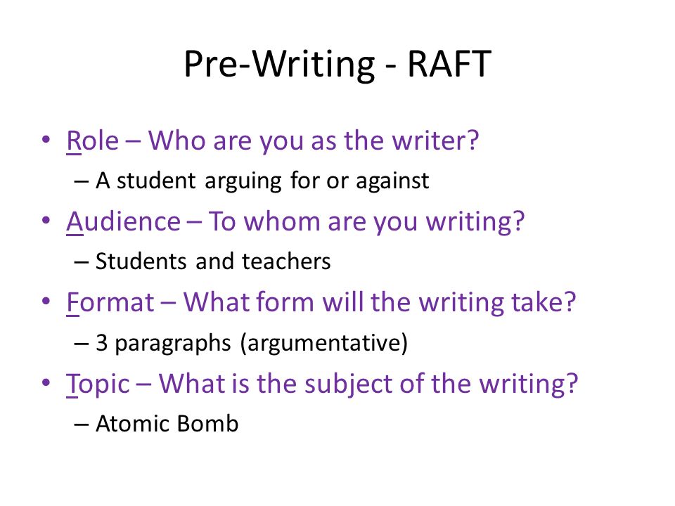 Pre-Writing - RAFT Role – Who are you as the writer.