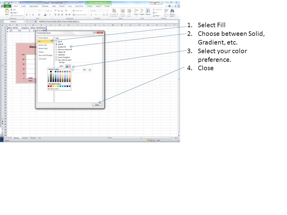 Graphing In Excel Dr Denise Harlem January 29 Ppt Select Fill 2 Choose Between Solid Grant Etc 3 Your Color Preference 4 Close