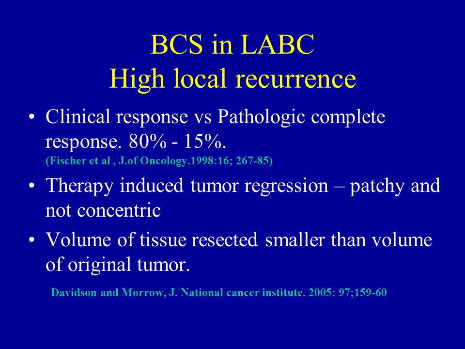 BCS in LABC High local recurrence Clinical response vs Pathologic complete response.