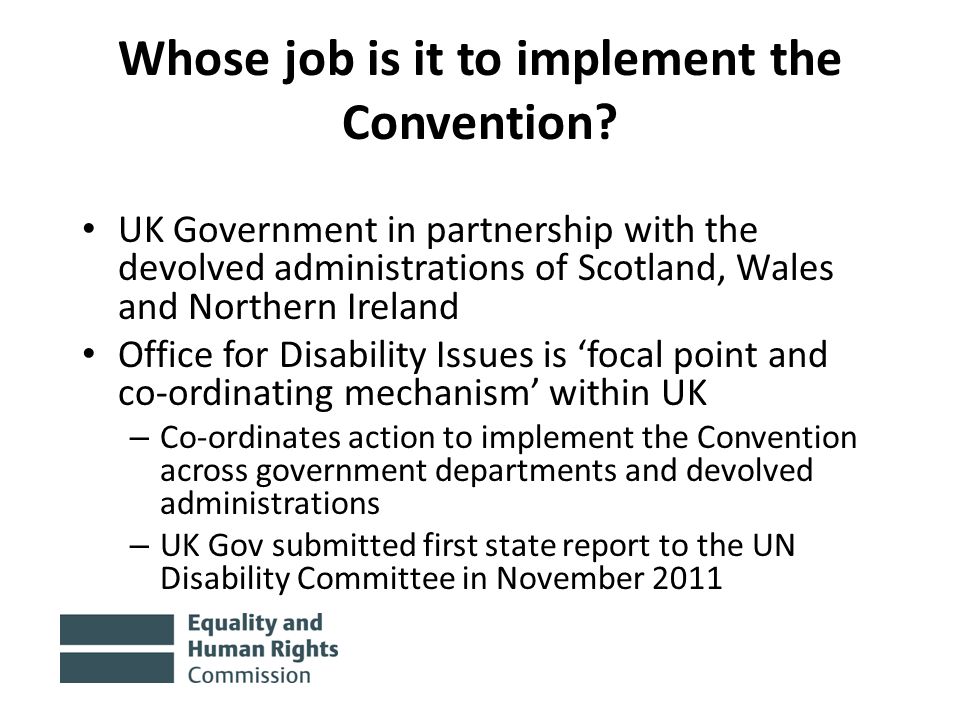 Whose job is it to implement the Convention.