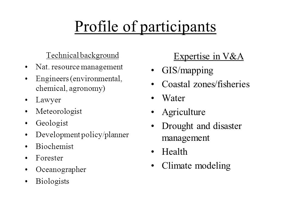 Profile of participants Technical background Nat.