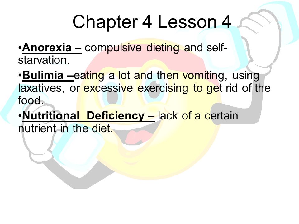 Chapter 4 Lesson 4 Anorexia – compulsive dieting and self- starvation.