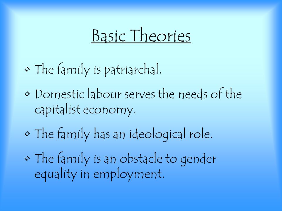 Basic Theories The family is patriarchal.