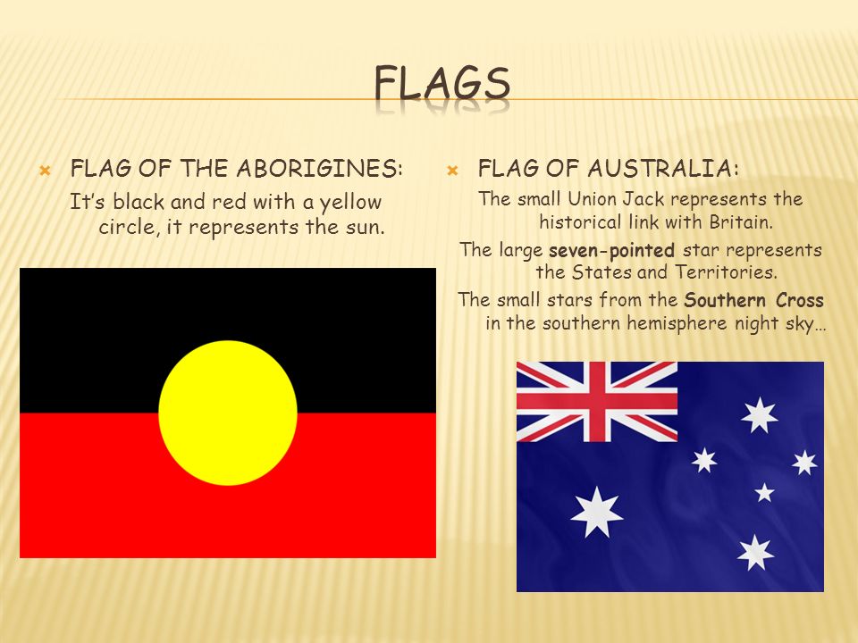  FLAG OF THE ABORIGINES: It’s black and red with a yellow circle, it represents the sun.
