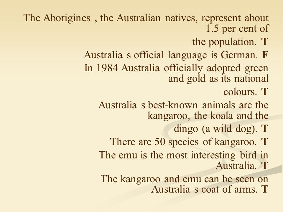 The Aborigines, the Australian natives, represent about 1.5 per cent of the population.
