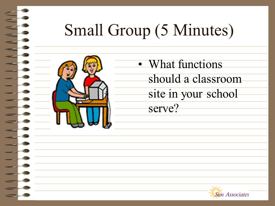 Small Group (5 Minutes) What functions should a classroom site in your school serve