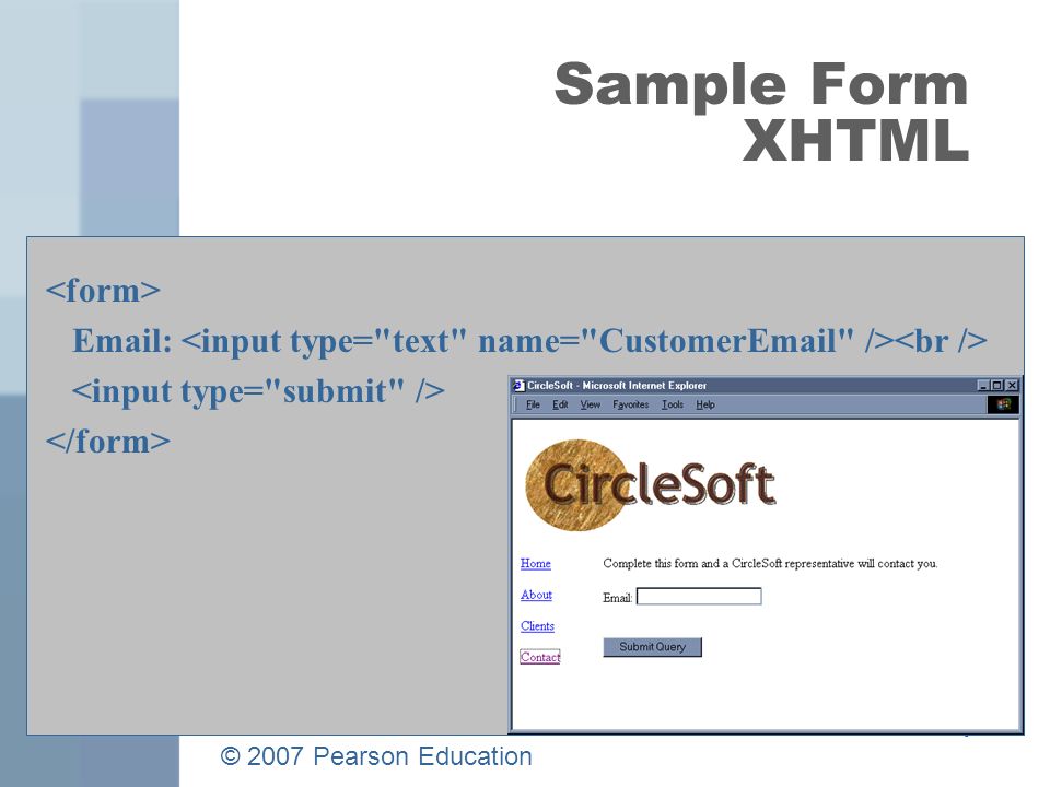© 2007 Pearson Education 6   Sample Form XHTML
