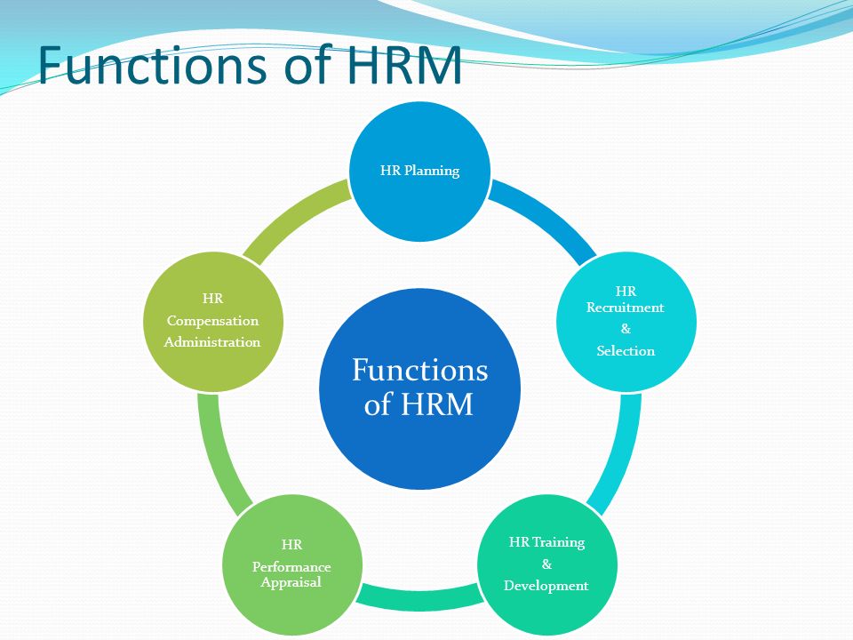 Functions of HRM HR Planning HR Recruitment & Selection HR Training & Development HR Performance Appraisal HR Compensation Administration