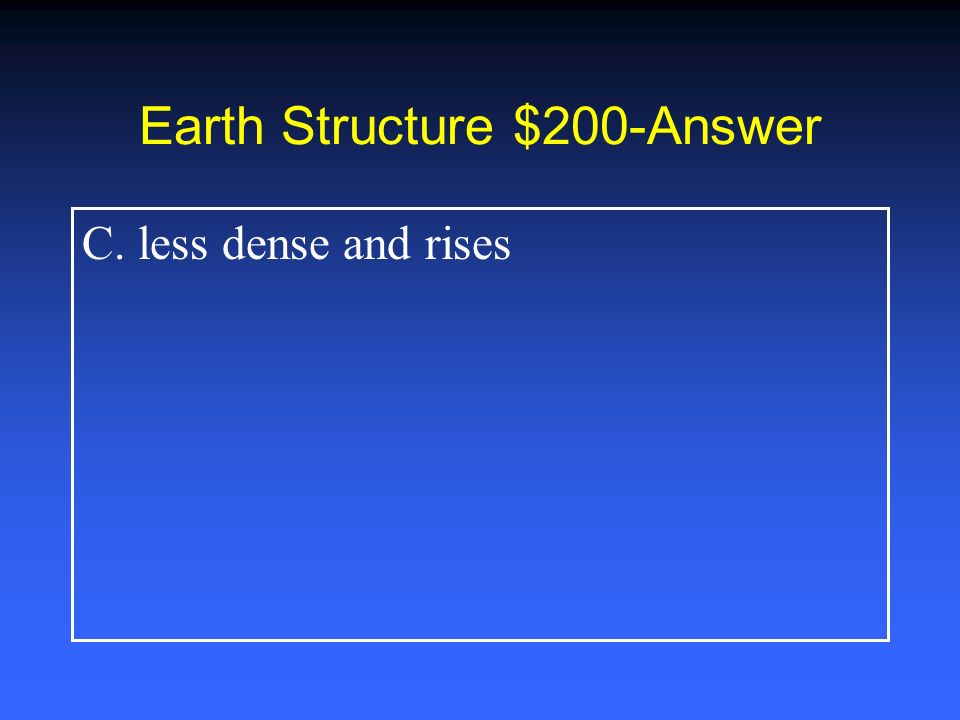 Earth Structure $100-Answer B. Crust, mantle, outer core, inner core