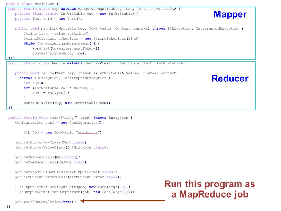 – 20 – 20 Mapper Reducer Run this program as a MapReduce job