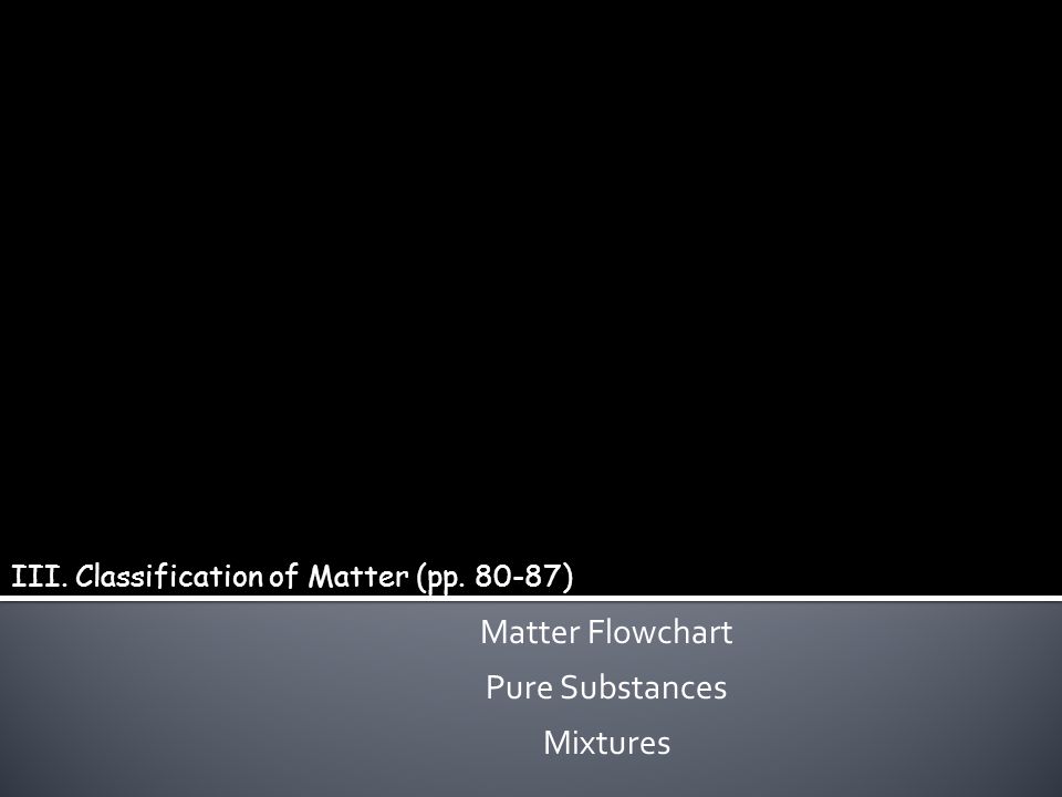 III. Classification of Matter (pp ) Matter Flowchart Pure Substances Mixtures