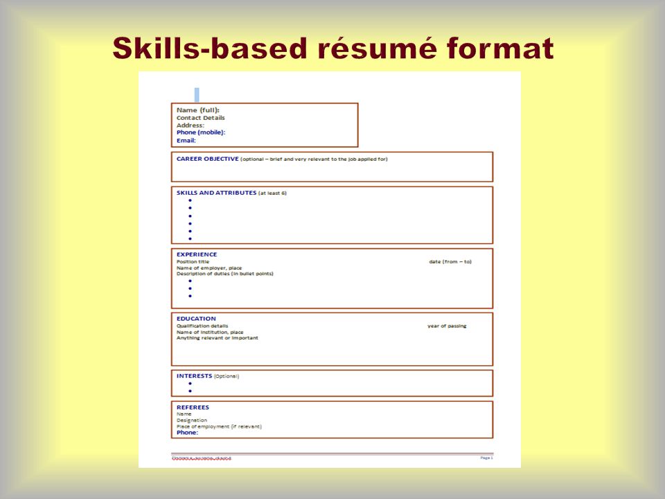 some tips and examples of the different sections of a skills based