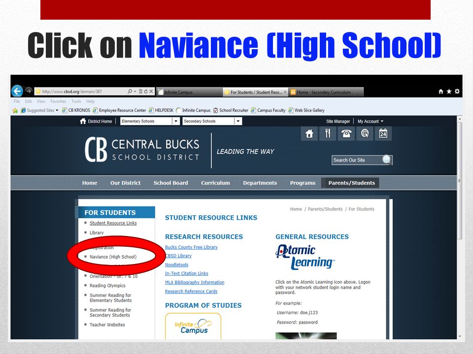Click on Naviance (High School)