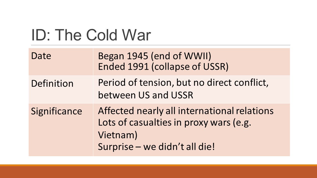Review: The Cold War. ID: The Cold War Date Definition Significance. - ppt  download