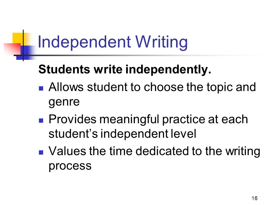 16 Independent Writing Students write independently.