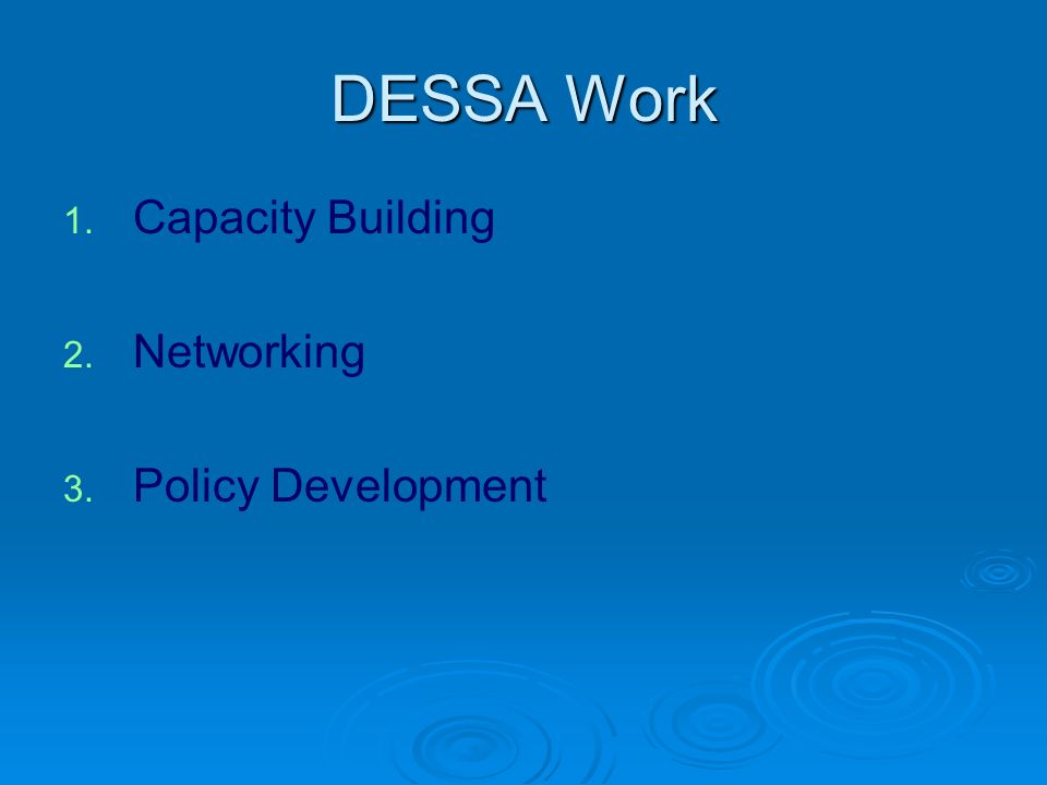 DESSA Work Capacity Building Networking Policy Development