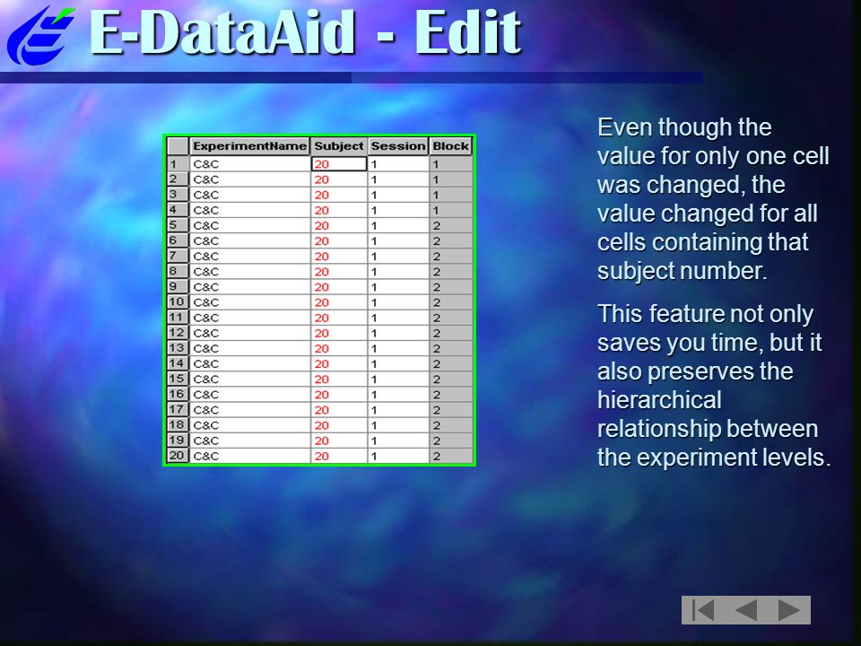 E-DataAid - Edit Even though the value for only one cell was changed, the value changed for all cells containing that subject number.