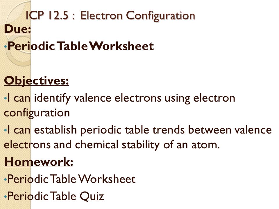 Periodic Table Trends Periodic Table Trends Objectives I