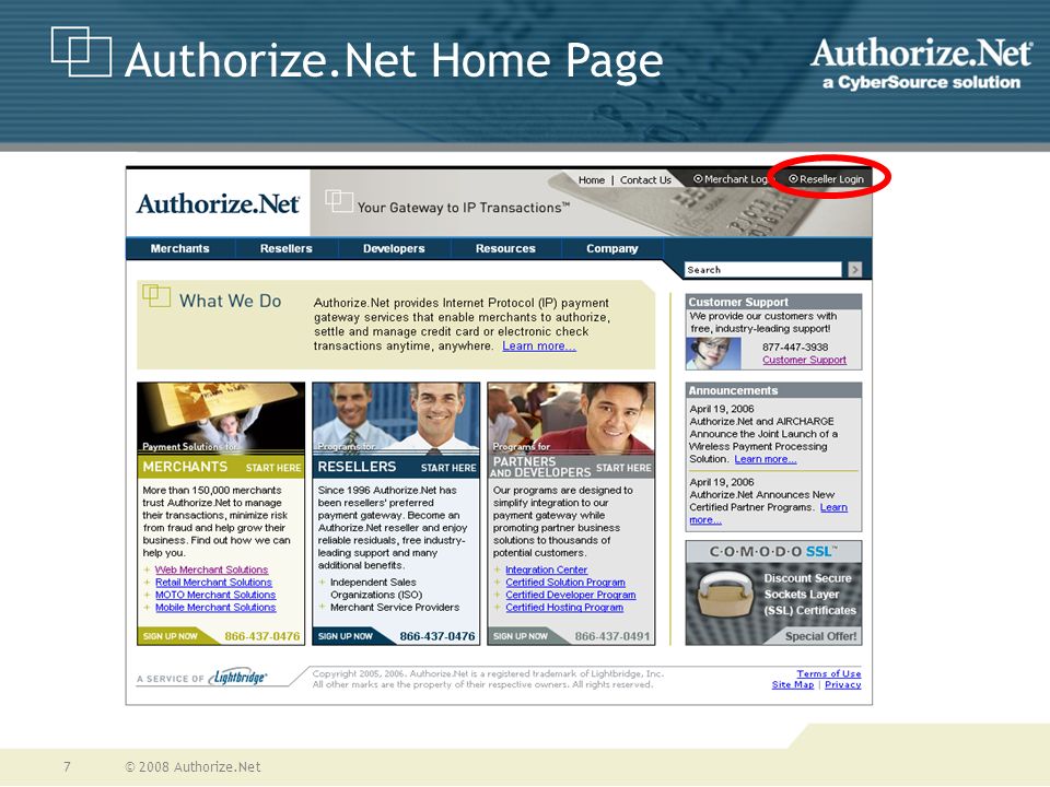 © 2008 Authorize.Net7 Authorize.Net Home Page